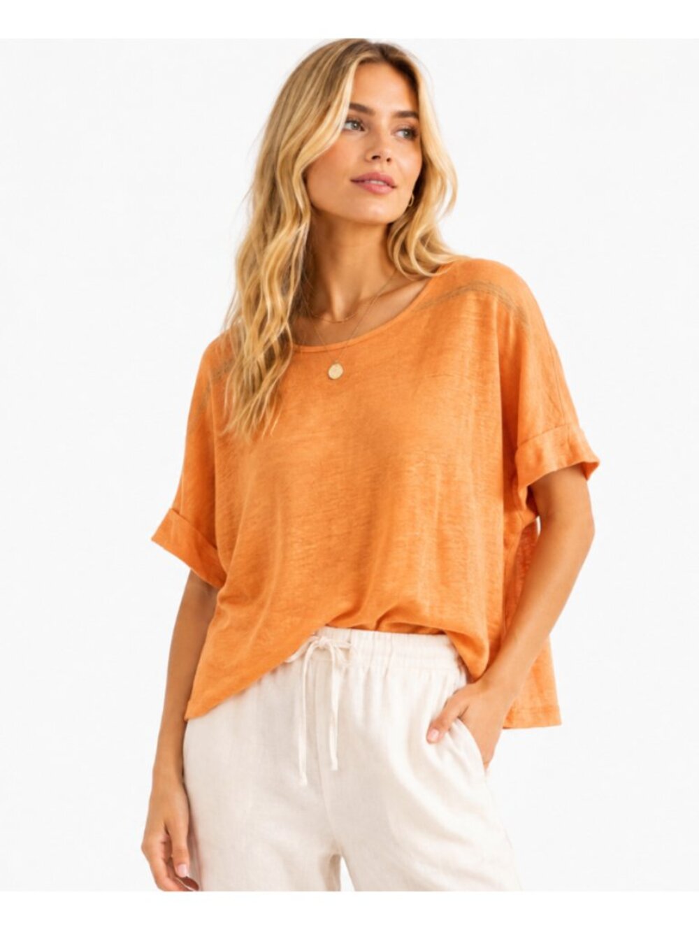 J. Jill 💯  Linen Top Short Sleeves Tangerine 🍊 Orange Large